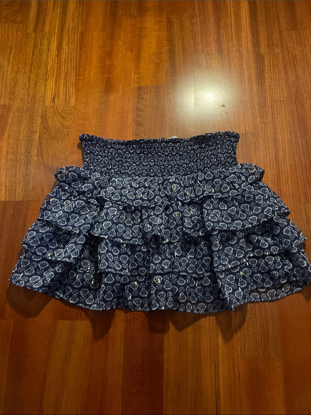 Bershka Navy Blue Floral Ruffled Mini Skirt